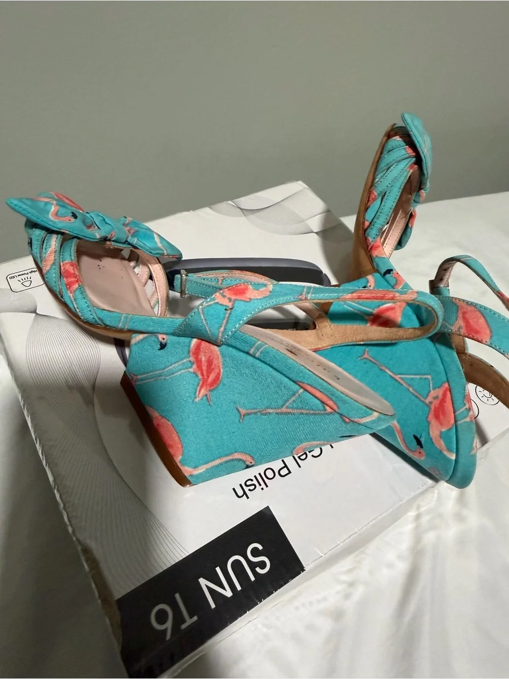 kate spade Teal Flamingo Bow Slingback Heels